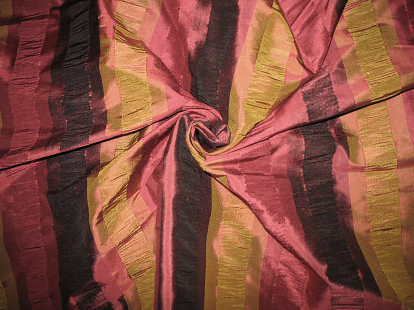 Twinkle Crinkle Collection - Striped Silk Dupioni - Merlot & Copper Gold