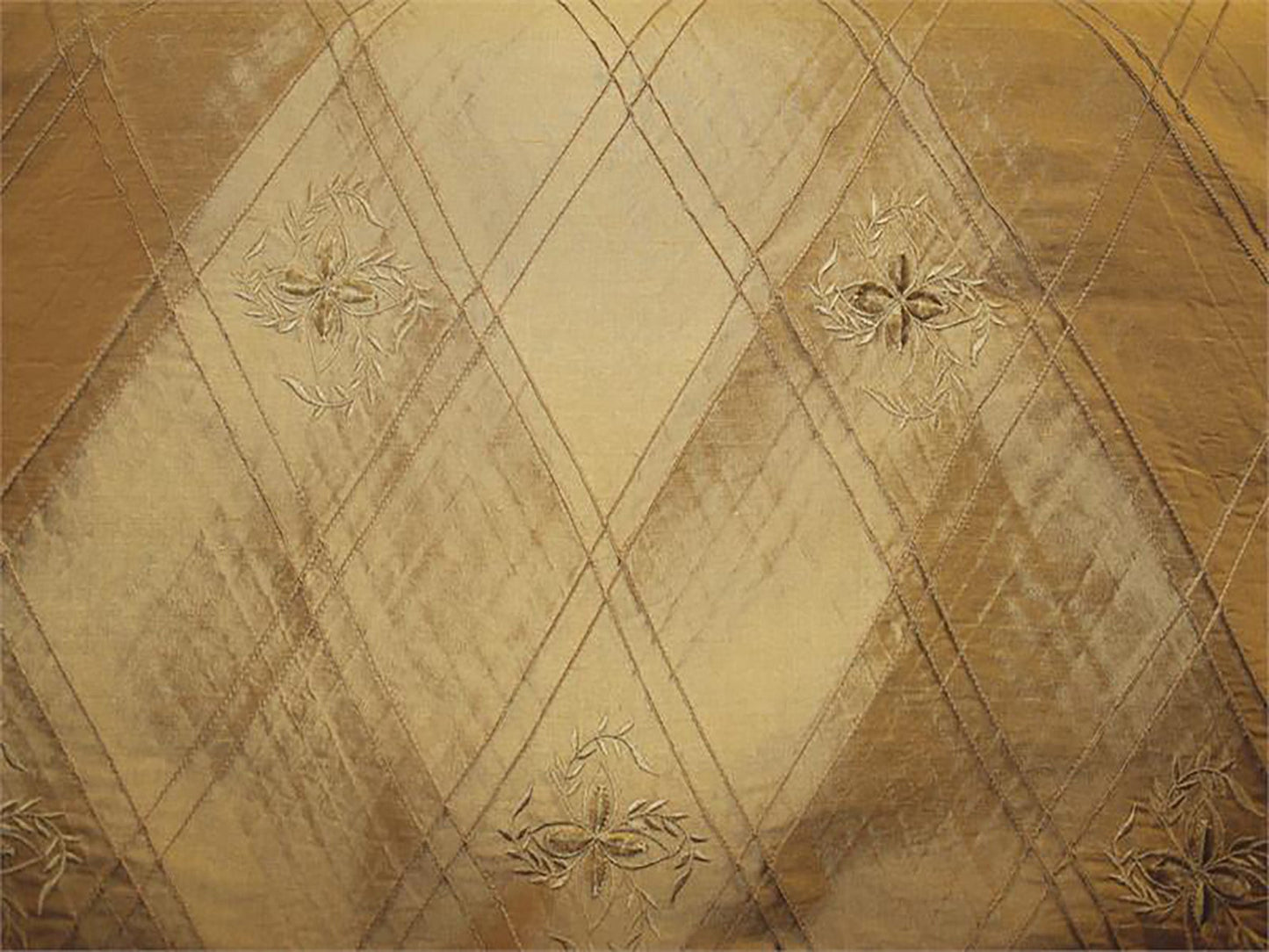 Swatch - Velvet Cut Diamond Collection - Velvet Embroidered Silk Dupioni -Gold