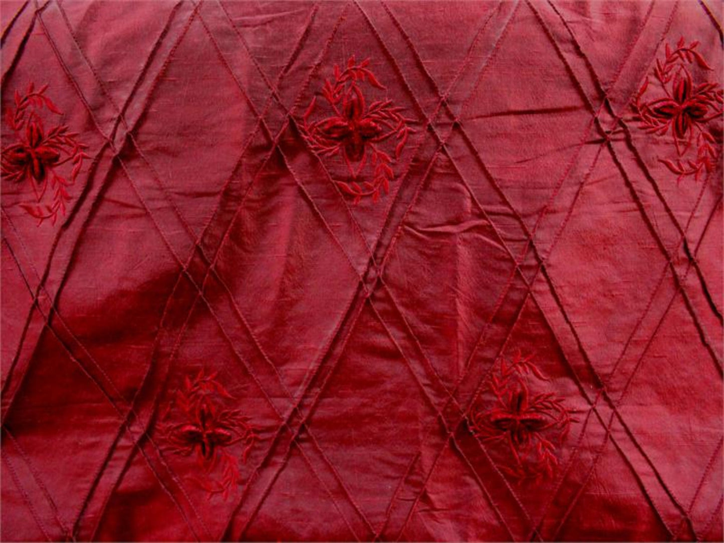 Swatch - Velvet Cut Diamond Collection - Velvet Embroidered Silk Dupioni -Garnet - 1 Yard Remnant