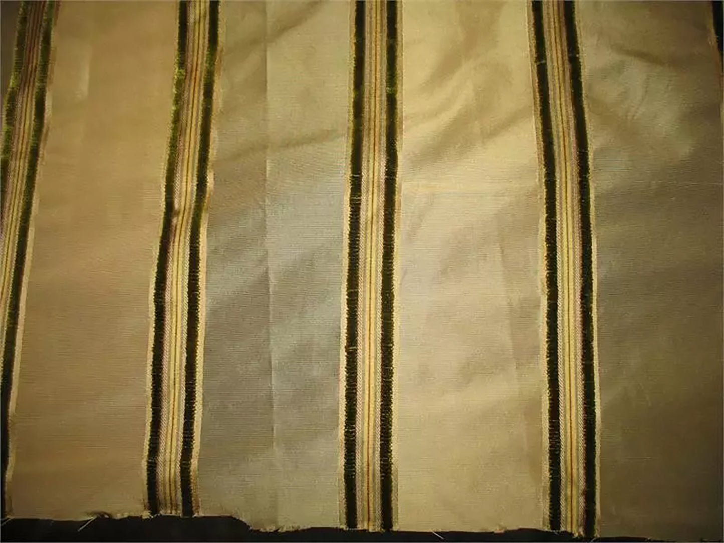 Captain Fantastic Collection - Velvet Striped Silk Taffeta - Green and Gold - 2.5 Yard Remnant