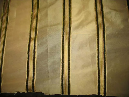 Captain Fantastic Collection - Velvet Striped Silk Taffeta - Green and Gold - 2.5 Yard Remnant