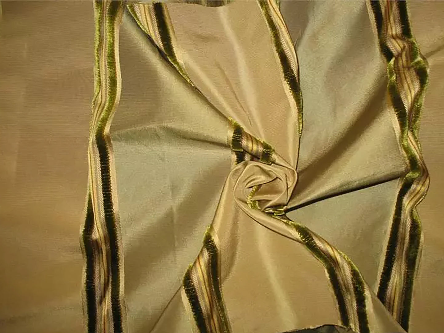 Captain Fantastic Collection - Velvet Striped Silk Taffeta - Green and Gold - 2.5 Yard Remnant