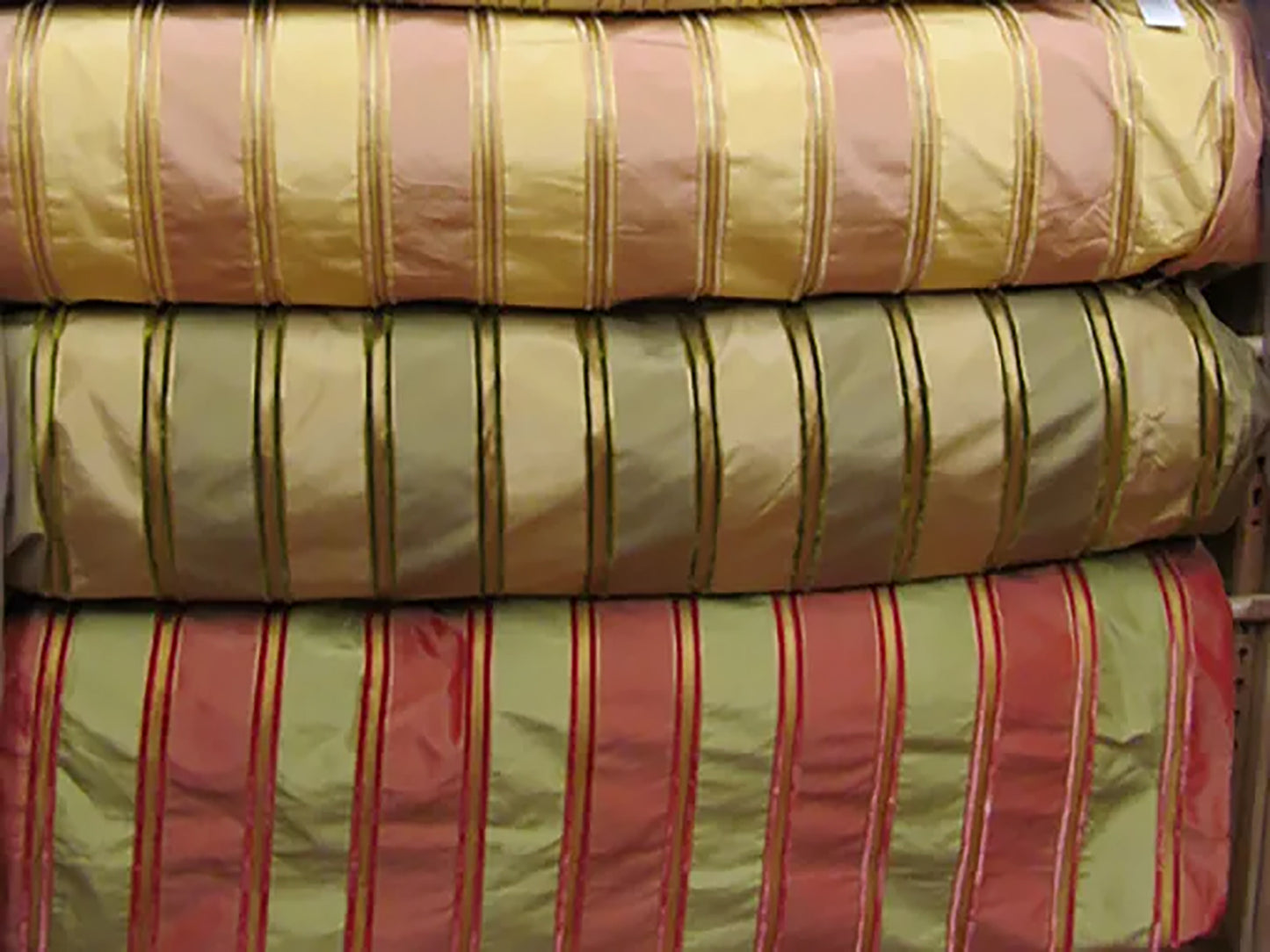 Captain Fantastic Collection - Velvet Striped Silk Taffeta - Green and Gold - 2.5 Yard Remnant
