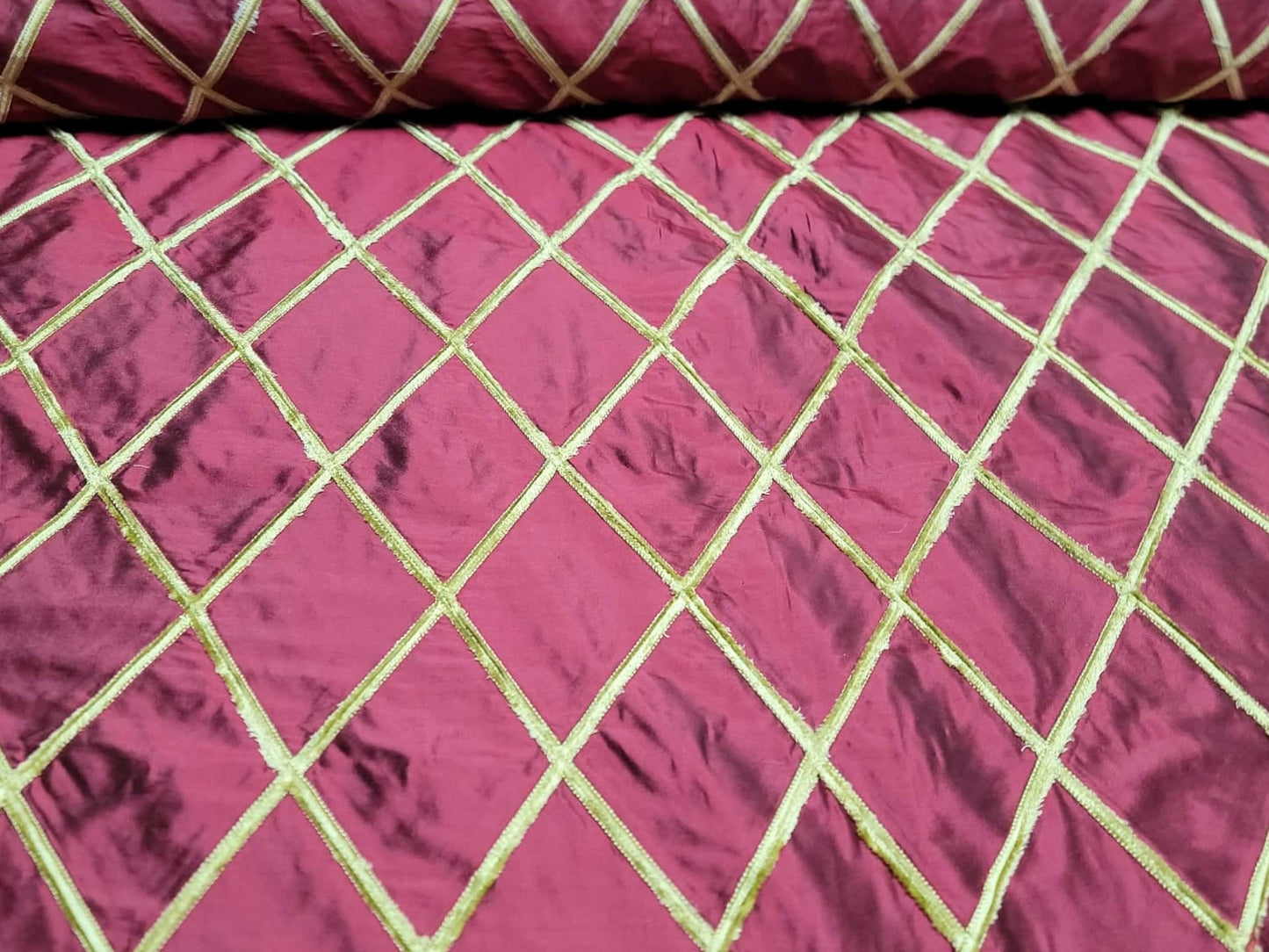 Swatch - Diamond Bar Collection - Velvet Embroidered Silk Dupioni - Garnet