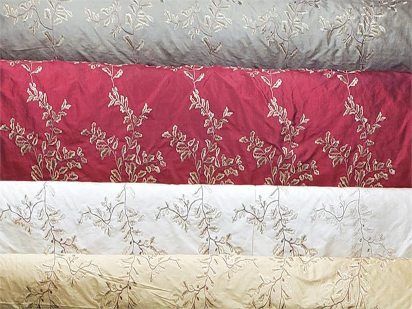 Hollywood and Vine - Embroidered Silk Dupioni - Garnet - 4.25 Yard Remnant