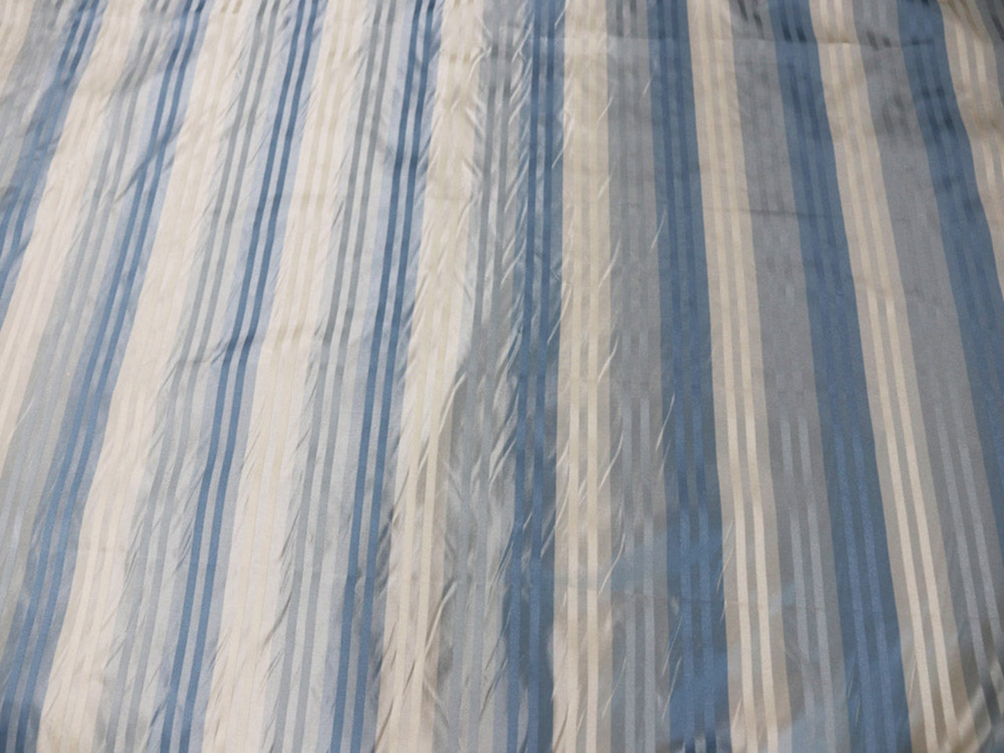 Lucia Collection - Striped Satin Silk - Blue and Ivory - 3 Yard Remnant