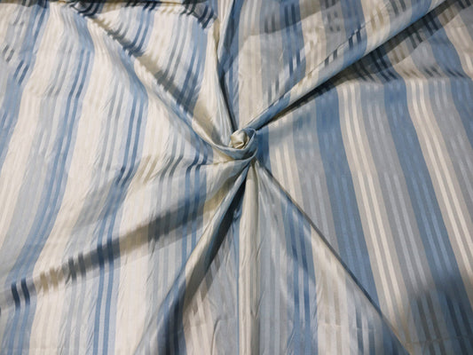 Lucia Collection - Striped Satin Silk - Blue and Ivory - 3 Yard Remnant