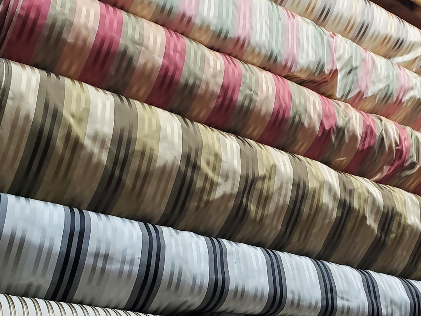 Lucia Collection - Striped Satin Silk - Taupe and Cream