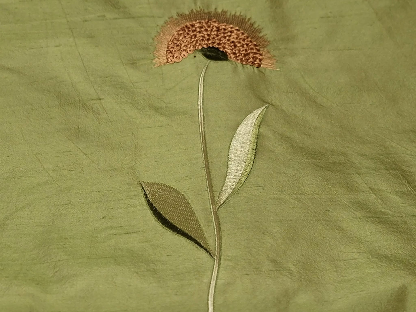 Sunflowers Collection - Velvet Embroidered Silk Dupioni - Green