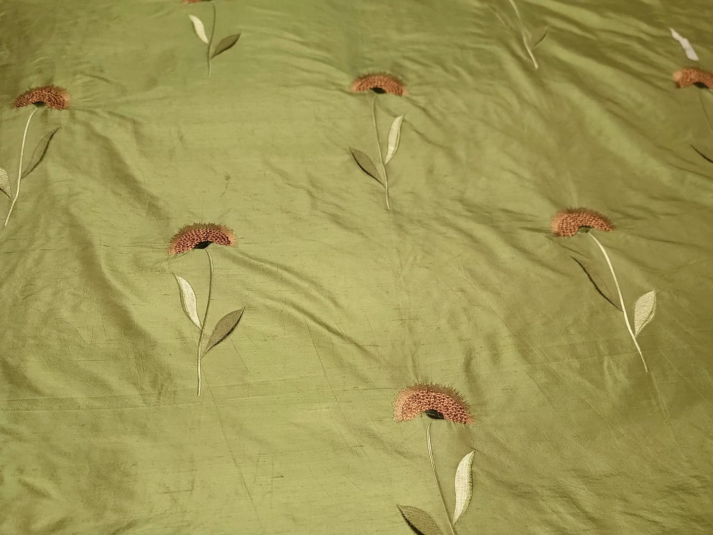 Sunflowers Collection - Velvet Embroidered Silk Dupioni - Green