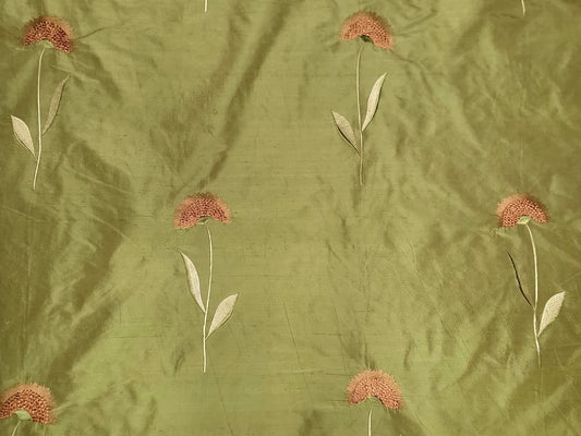 Sunflowers Collection - Velvet Embroidered Silk Dupioni - Green
