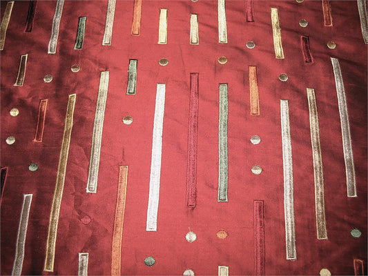 Bars & Baubles Collection - Embroidered Silk Dupioni - Garnet - 6.75 Yard Remnant