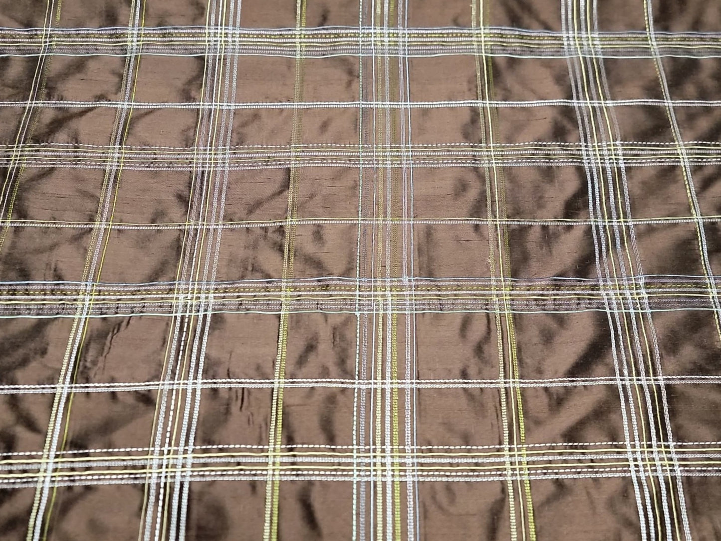 Old World Plaid Collection - Embroidered Silk Dupioni - Chocolate