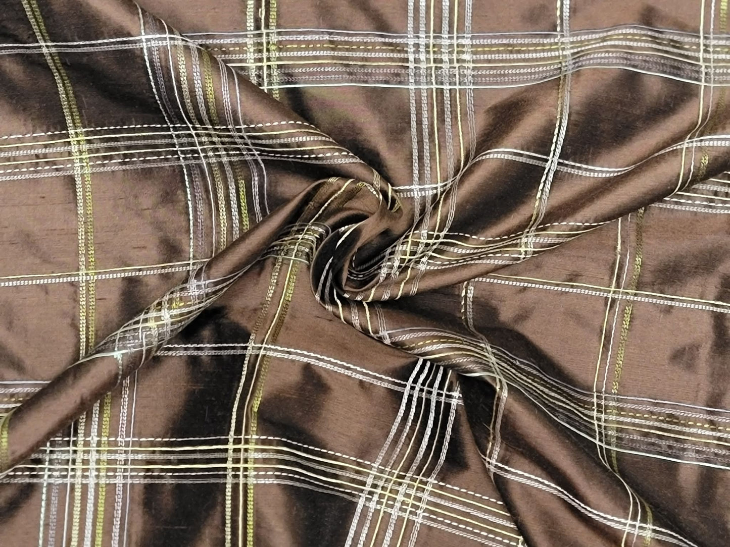 Old World Plaid Collection - Embroidered Silk Dupioni - Chocolate