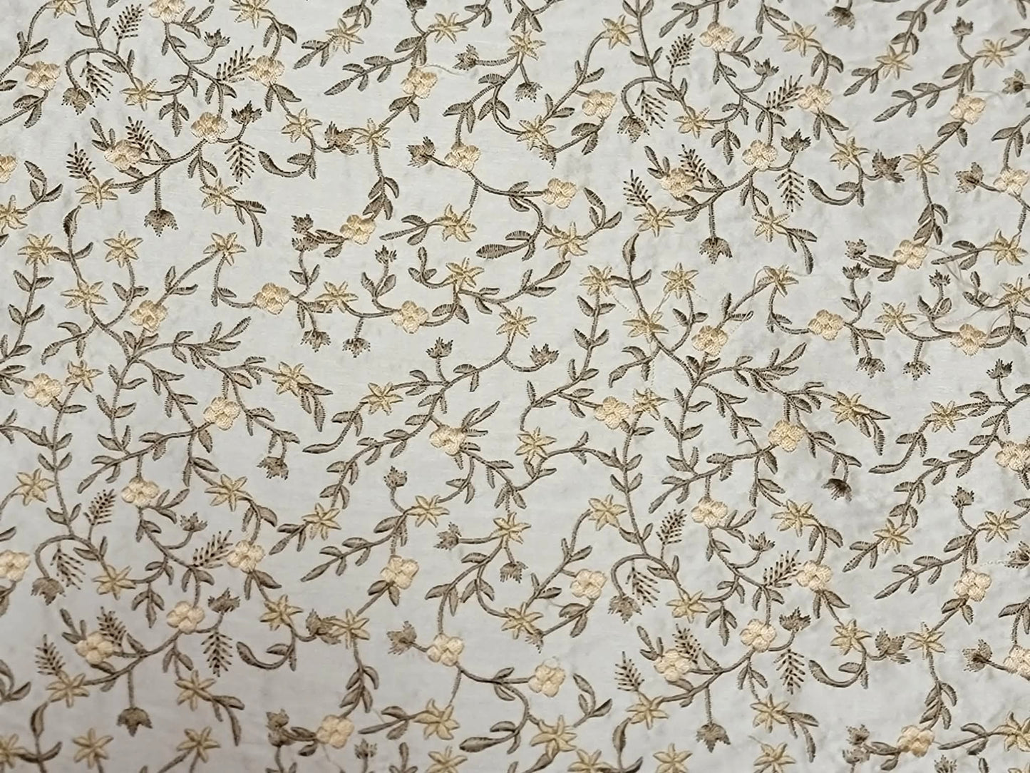 Starfish Garden Collection - Embroidered Silk Dupioni - Cream - 4 Yard Remnant