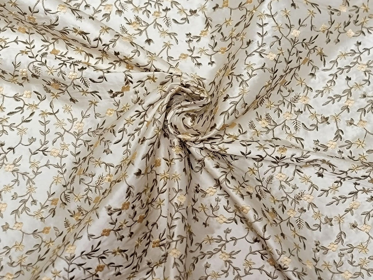Starfish Garden Collection - Embroidered Silk Dupioni - Cream - 4 Yard Remnant