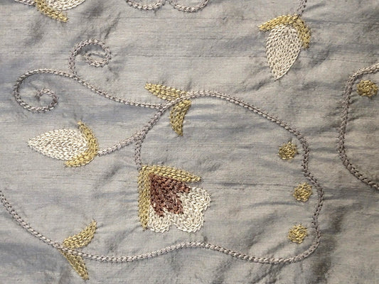 Fiore Collection - Embroidered Silk Dupioni - Blue
