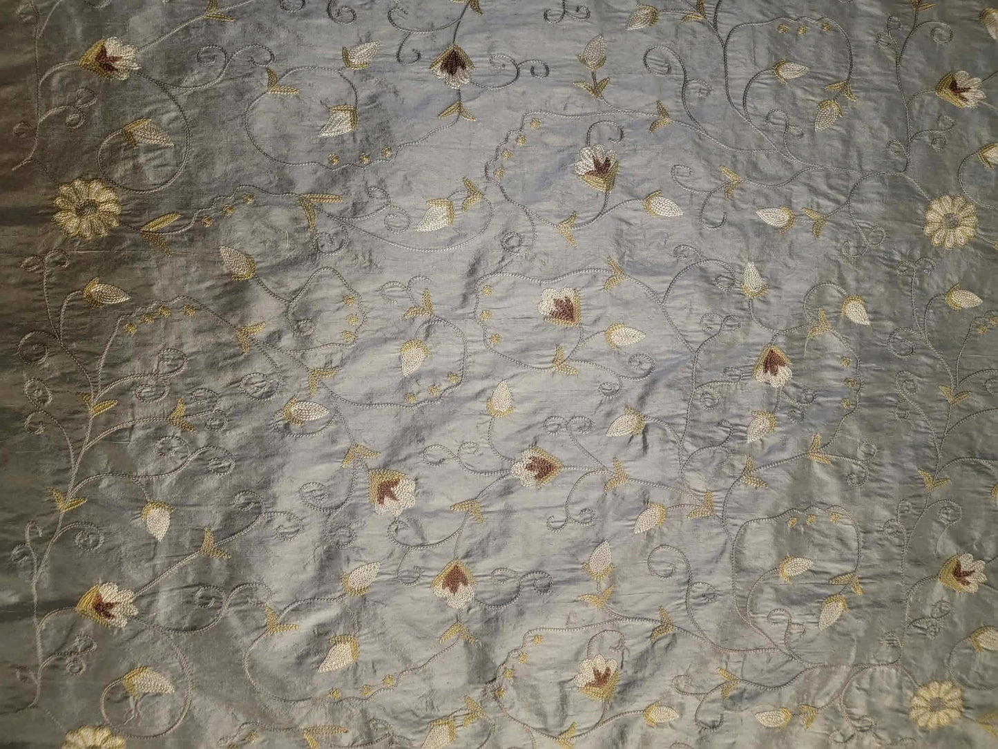 Fiore Collection - Embroidered Silk Dupioni - Blue