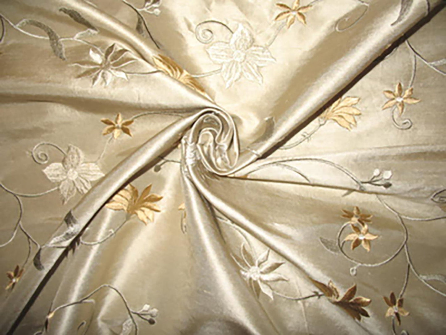 Glens of Antrim Collection - Embroidered Silk Dupioni - Cream - 1.5 Yard Remnant