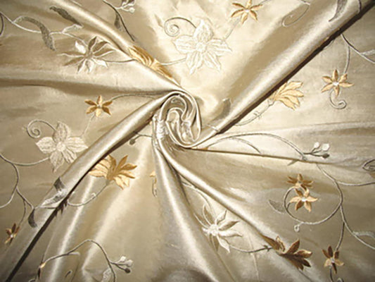 Glens of Antrim Collection - Embroidered Silk Dupioni - Cream - 1.5 Yard Remnant