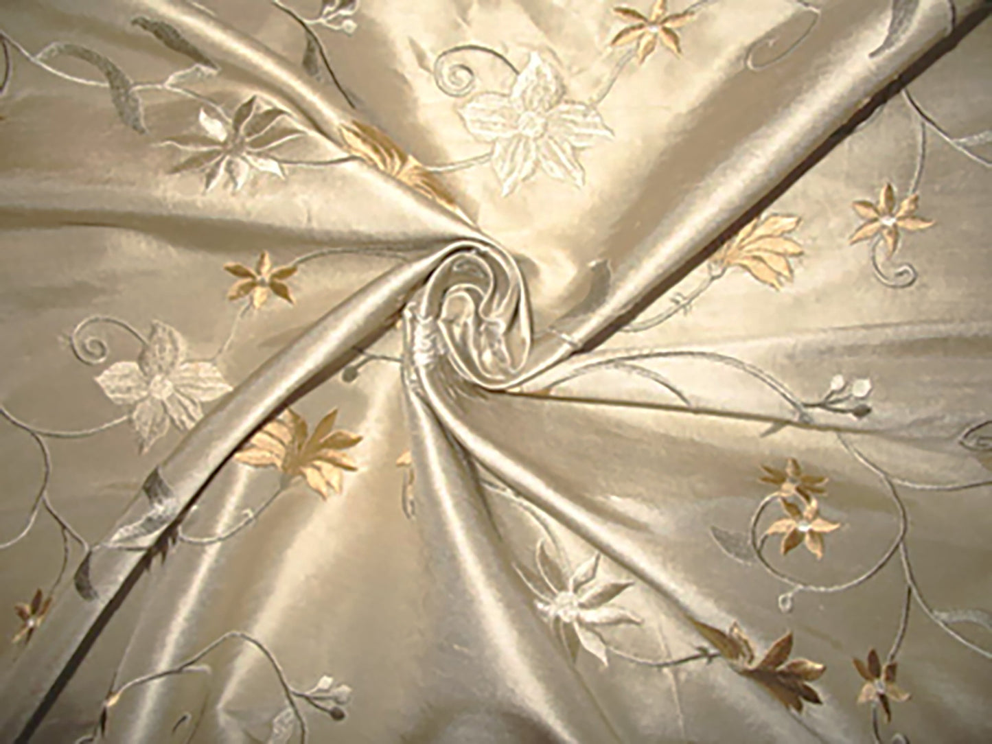 Glens of Antrim Collection - Embroidered Silk Dupioni - Cream - 1.5 Yard Remnant