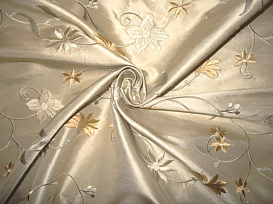 Glens of Antrim Collection - Embroidered Silk Dupioni - Cream - 1.5 Yard Remnant