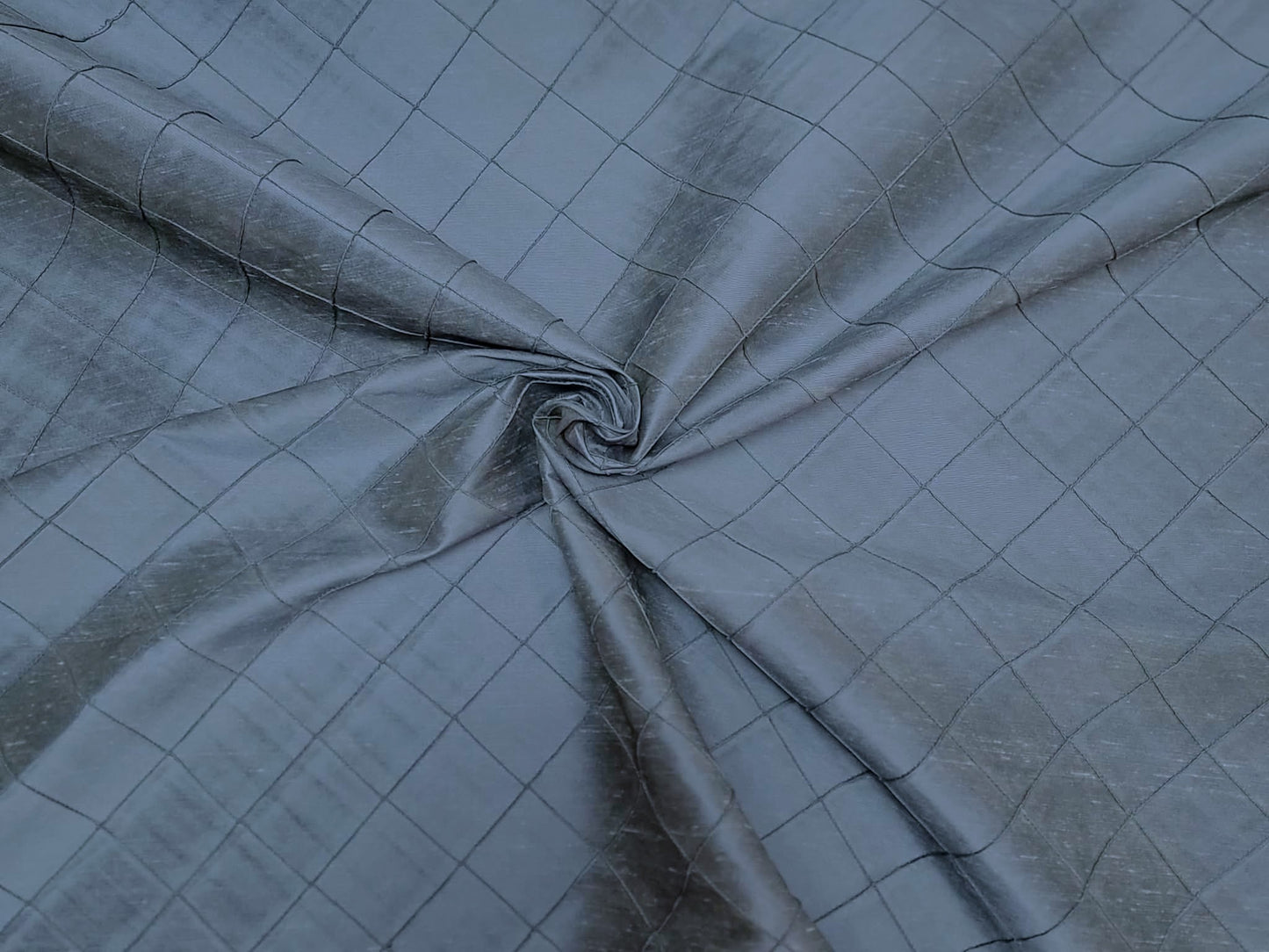 Field of Diamonds Collection - Hand-tucked Silk Dupioni - Navy - 5 Yard Remnant