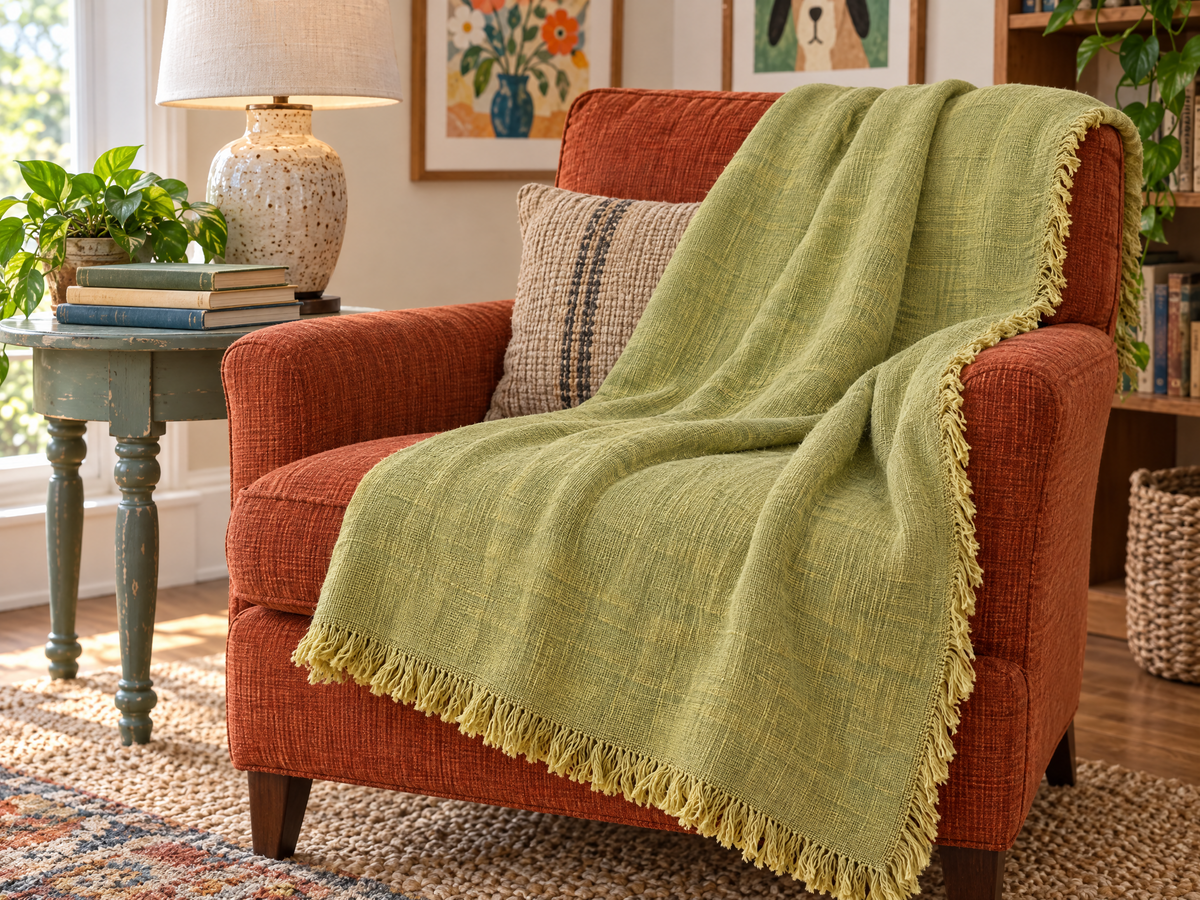 Handmade Linen Throw - Chartreuse
