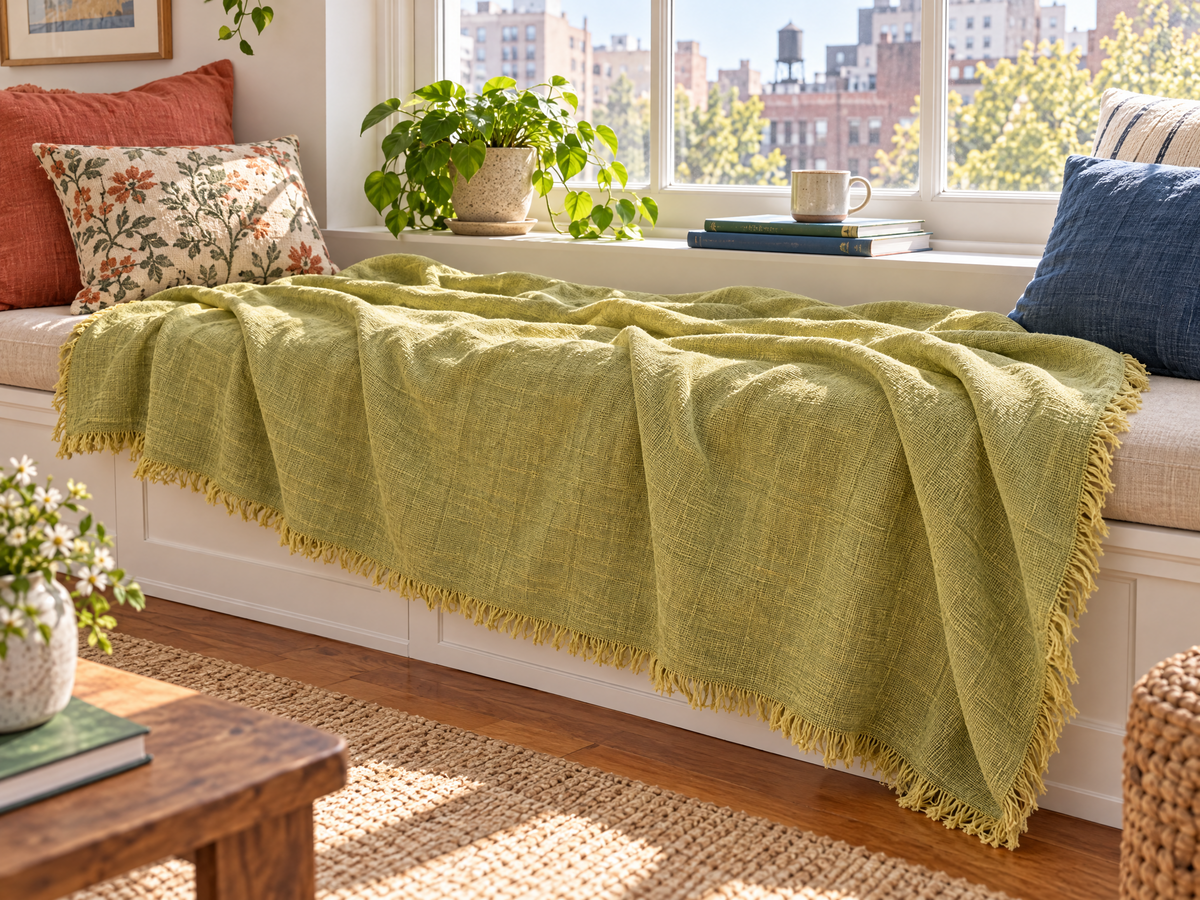 Handmade Linen Throw - Chartreuse