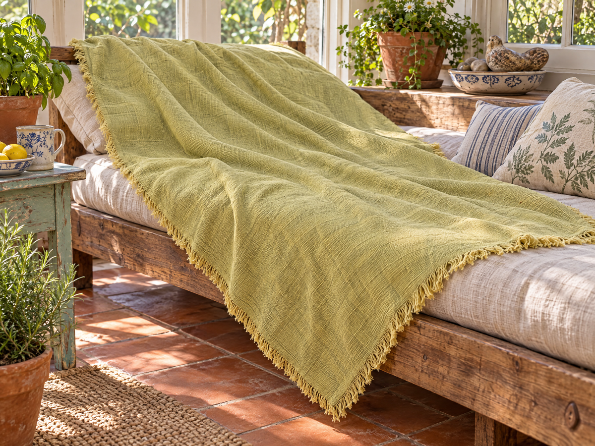 Handmade Linen Throw - Chartreuse