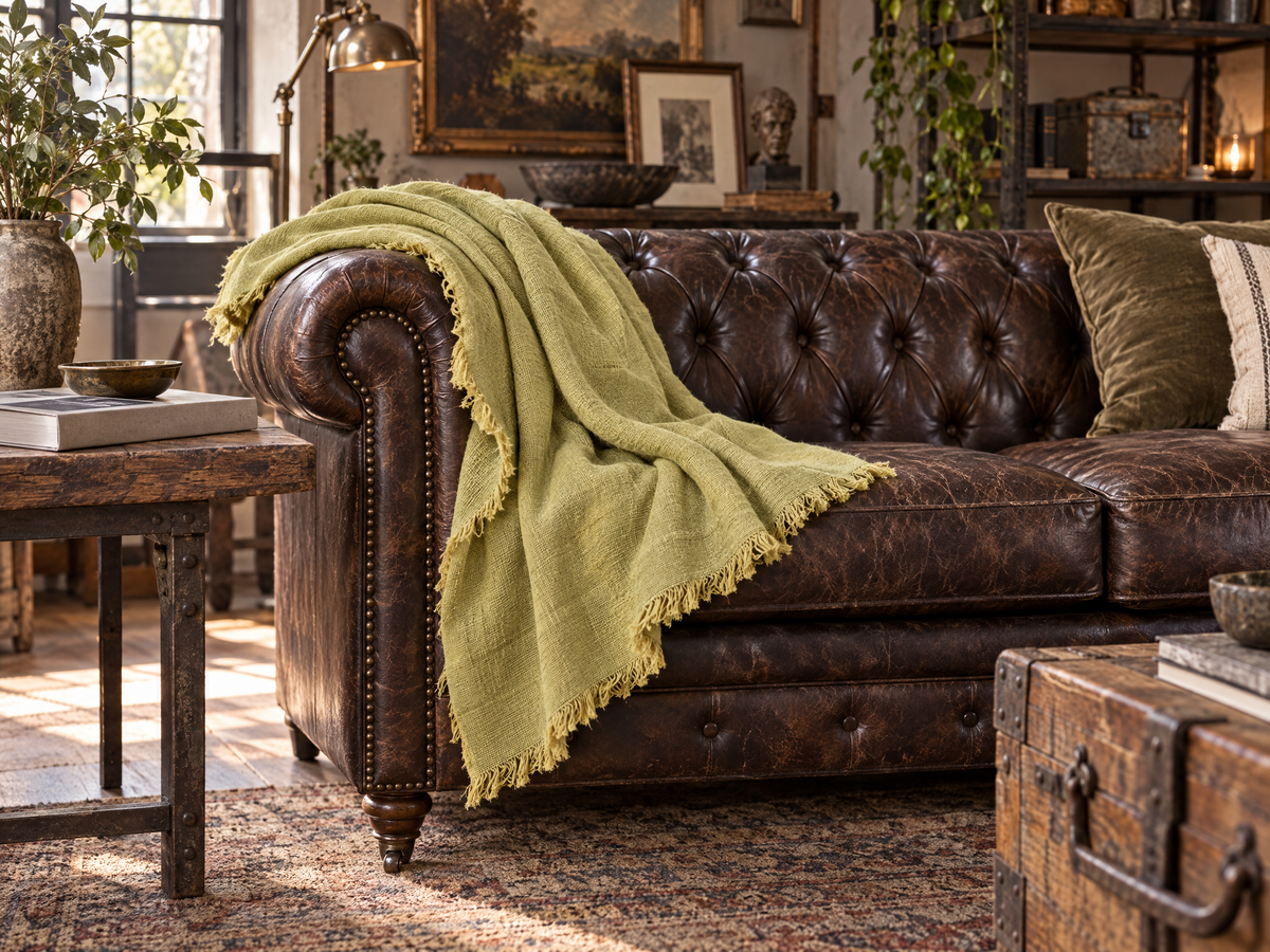 Handmade Linen Throw - Chartreuse