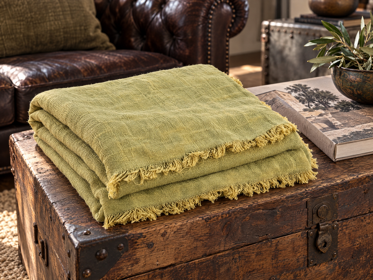 Handmade Linen Throw - Chartreuse