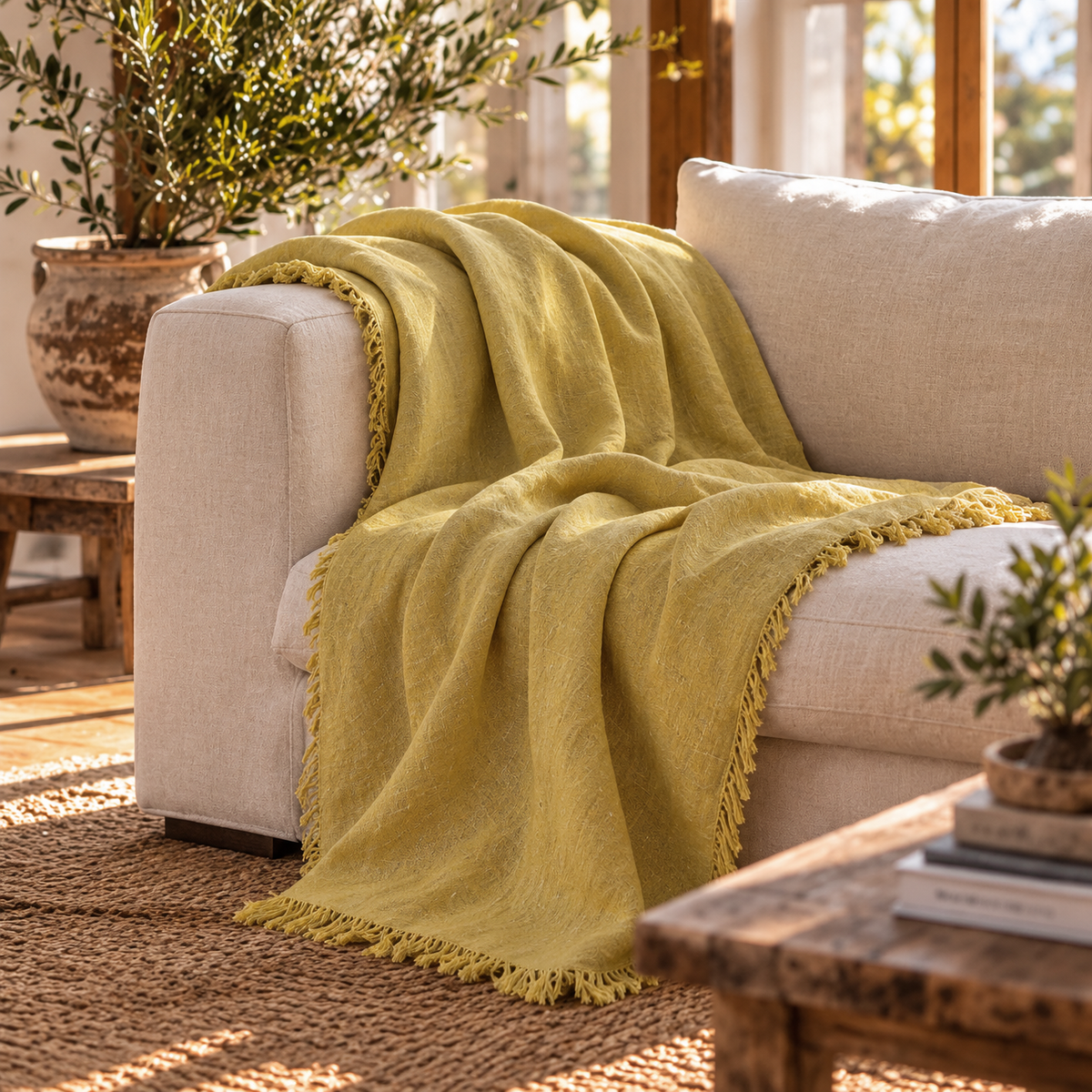 Handmade Linen Throw - Gold.