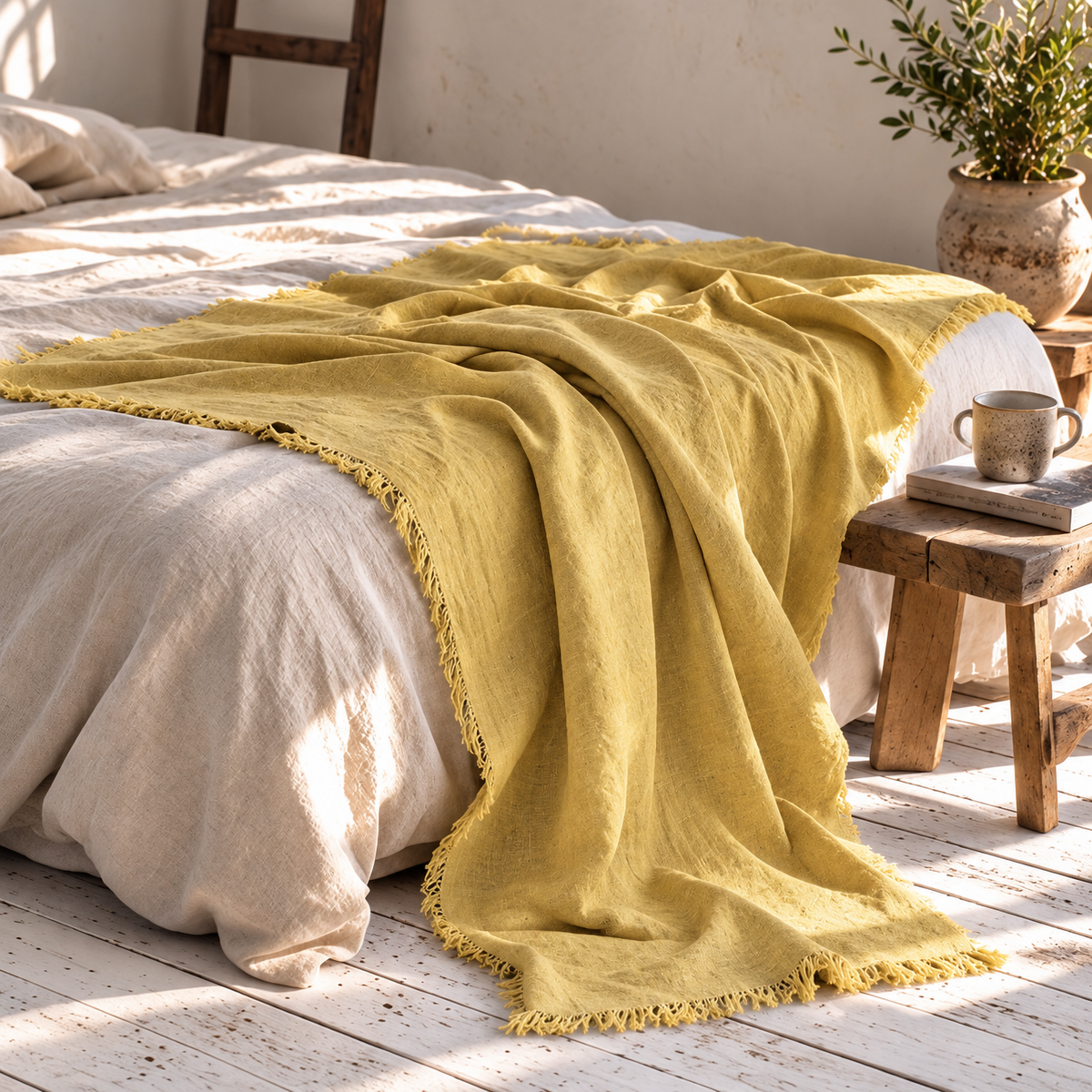 Handmade Linen Throw - Gold.
