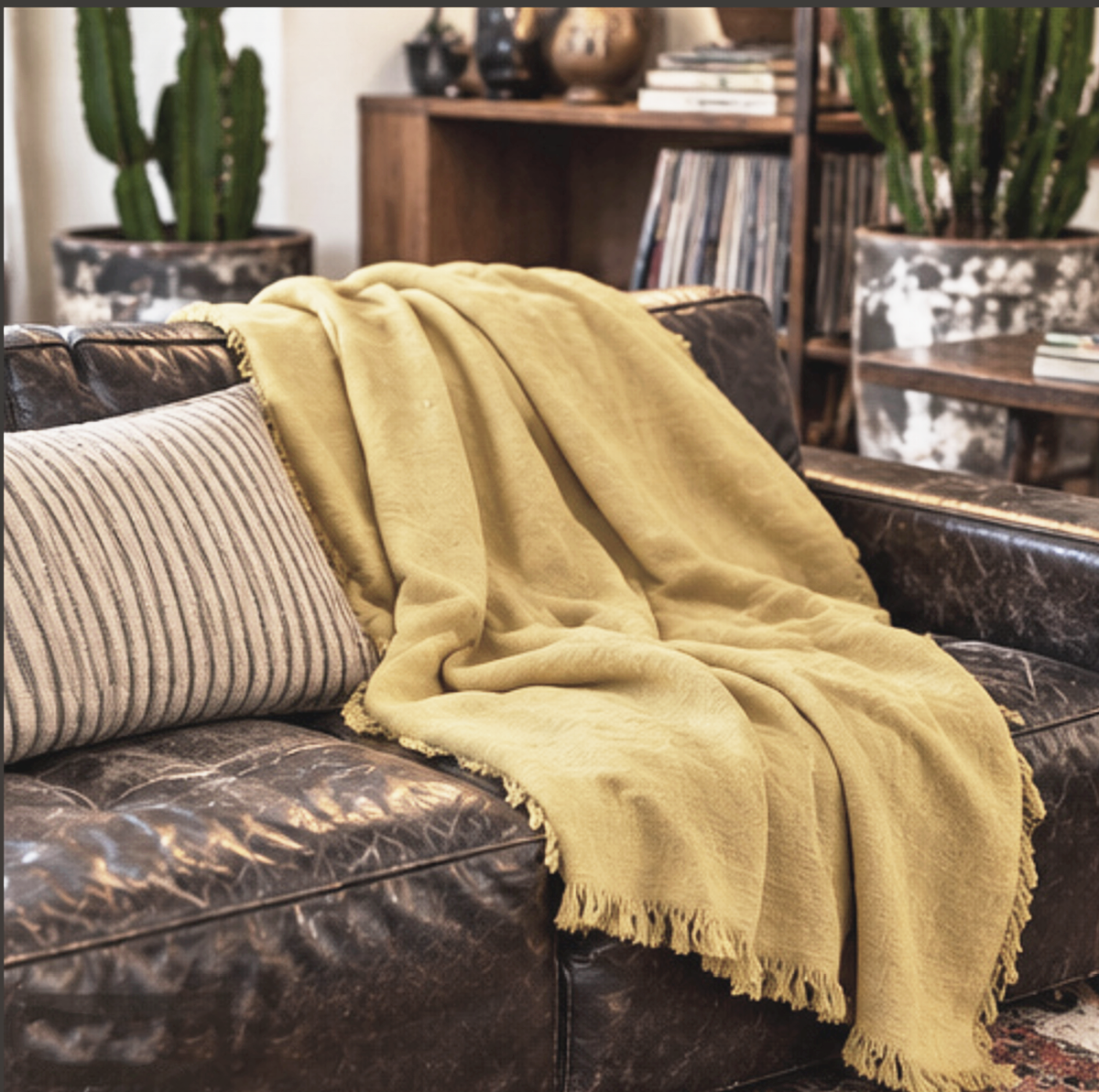 Handmade Linen Throw - Gold.