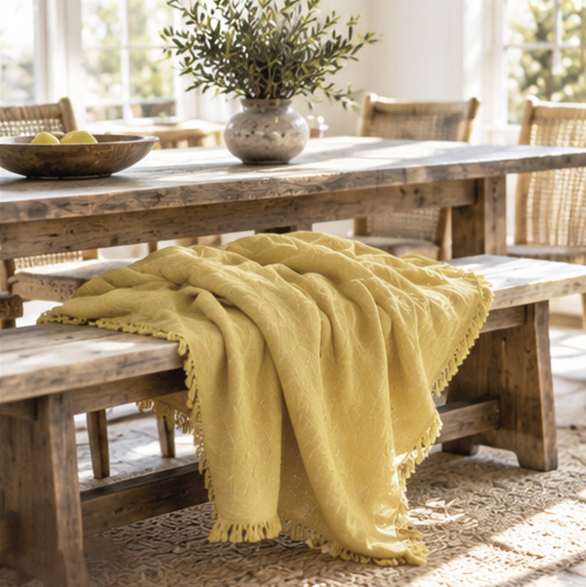 Handmade Linen Throw - Gold.