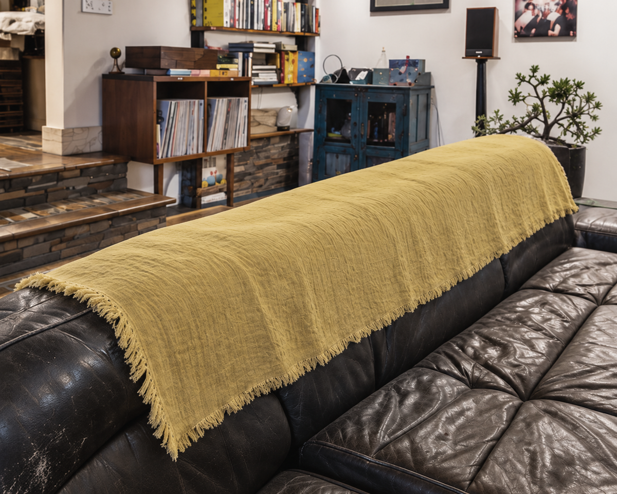 Handmade Linen Throw - Gold.