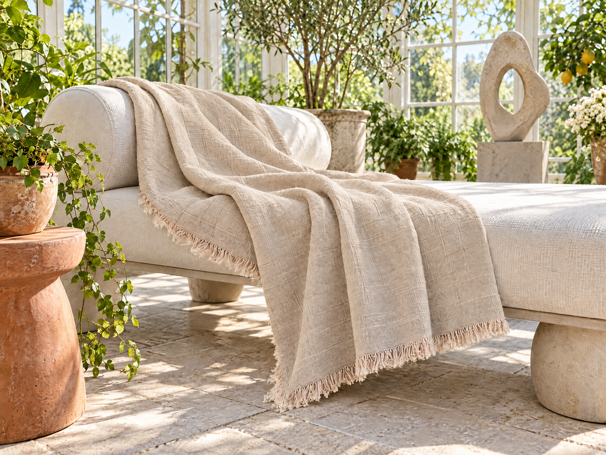 Handmade Linen Throw - Natural