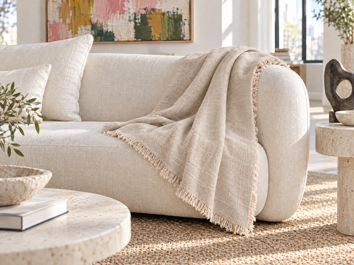 Handmade Linen Throw - Natural