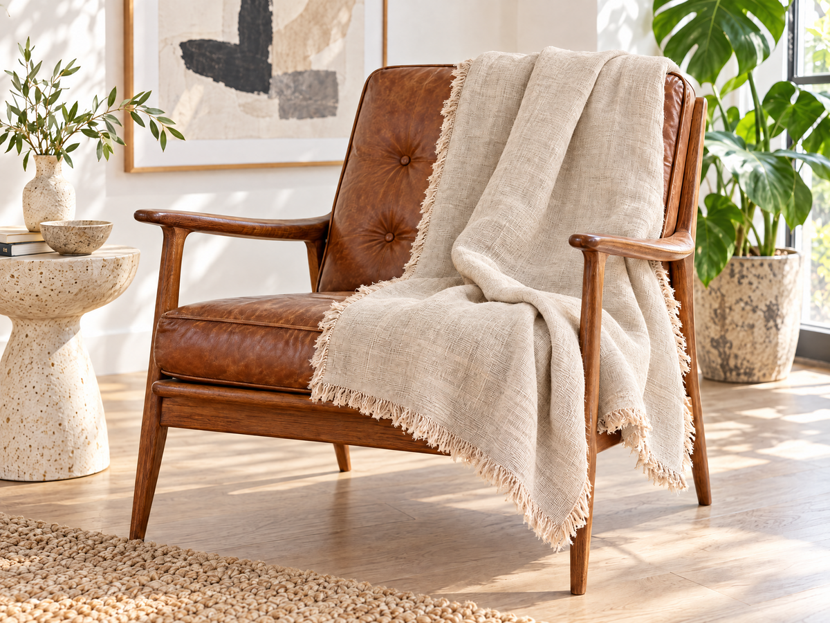 Handmade Linen Throw - Natural