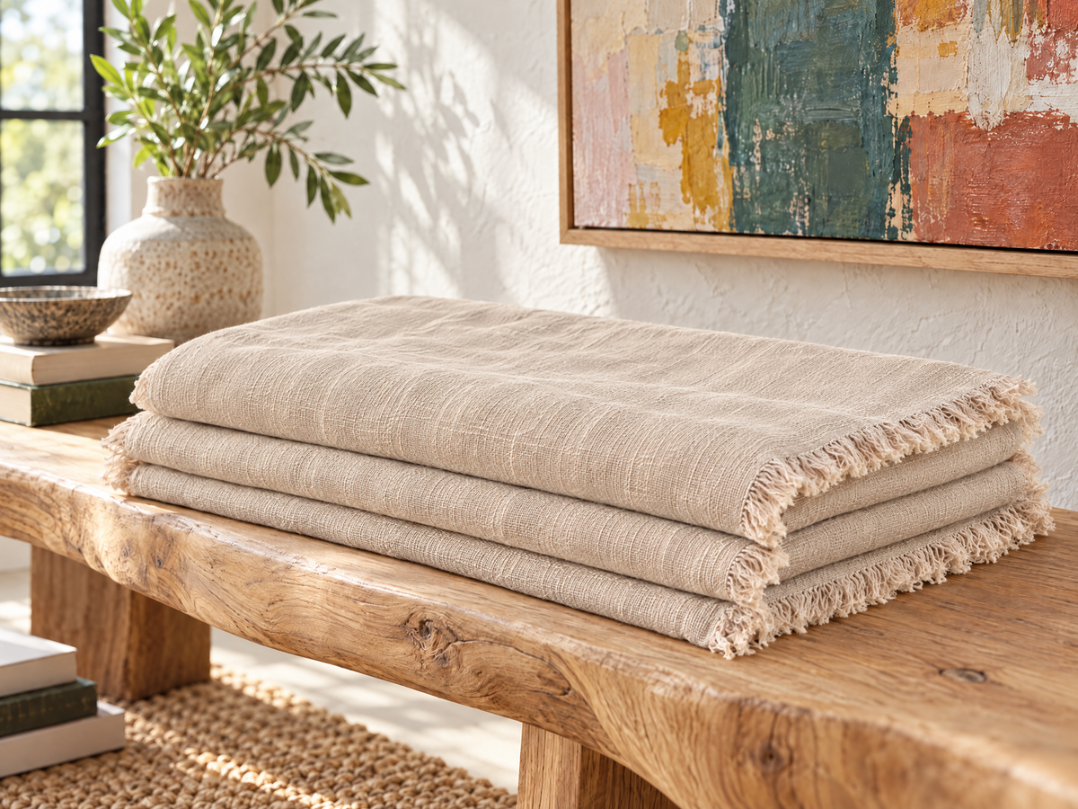 Handmade Linen Throw - Natural