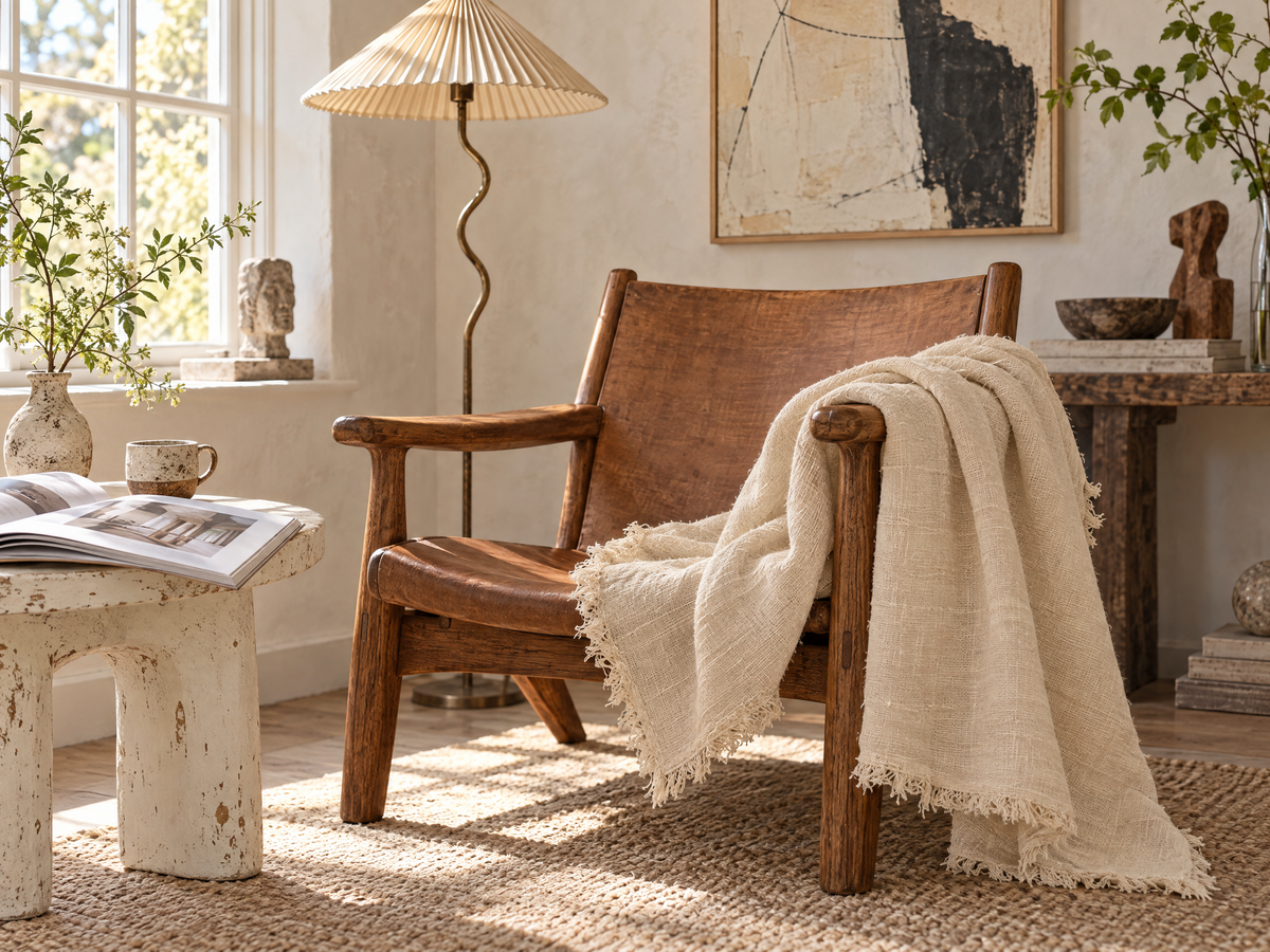 Handmade Linen Throw - Natural