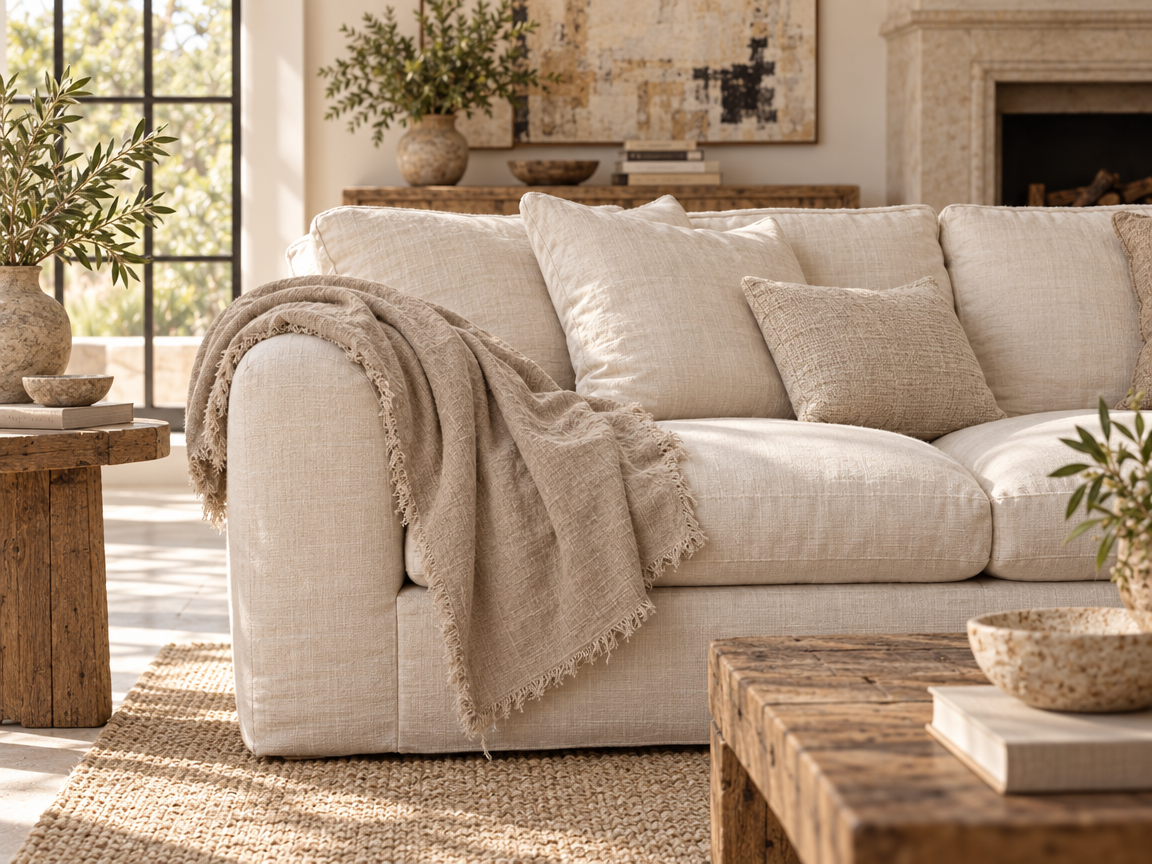 Handmade Linen Throw - Oatmeal