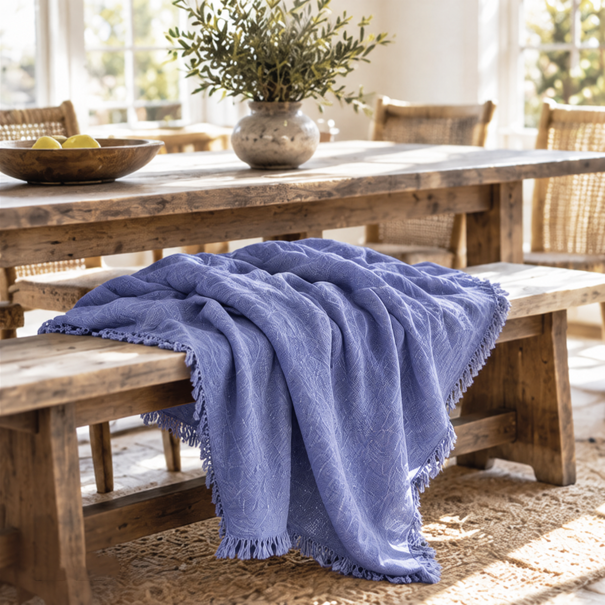 Handmade Linen Throw - Periwinkle