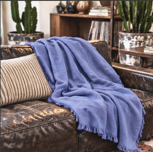 Handmade Linen Throw - Periwinkle
