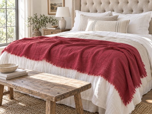 Handmade Linen Throw - Scarlet