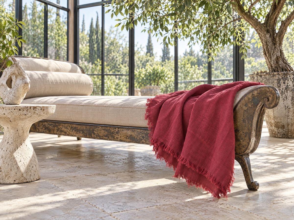 Handmade Linen Throw - Scarlet