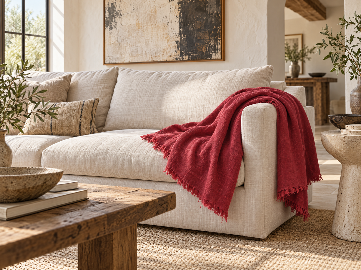 Handmade Linen Throw - Scarlet