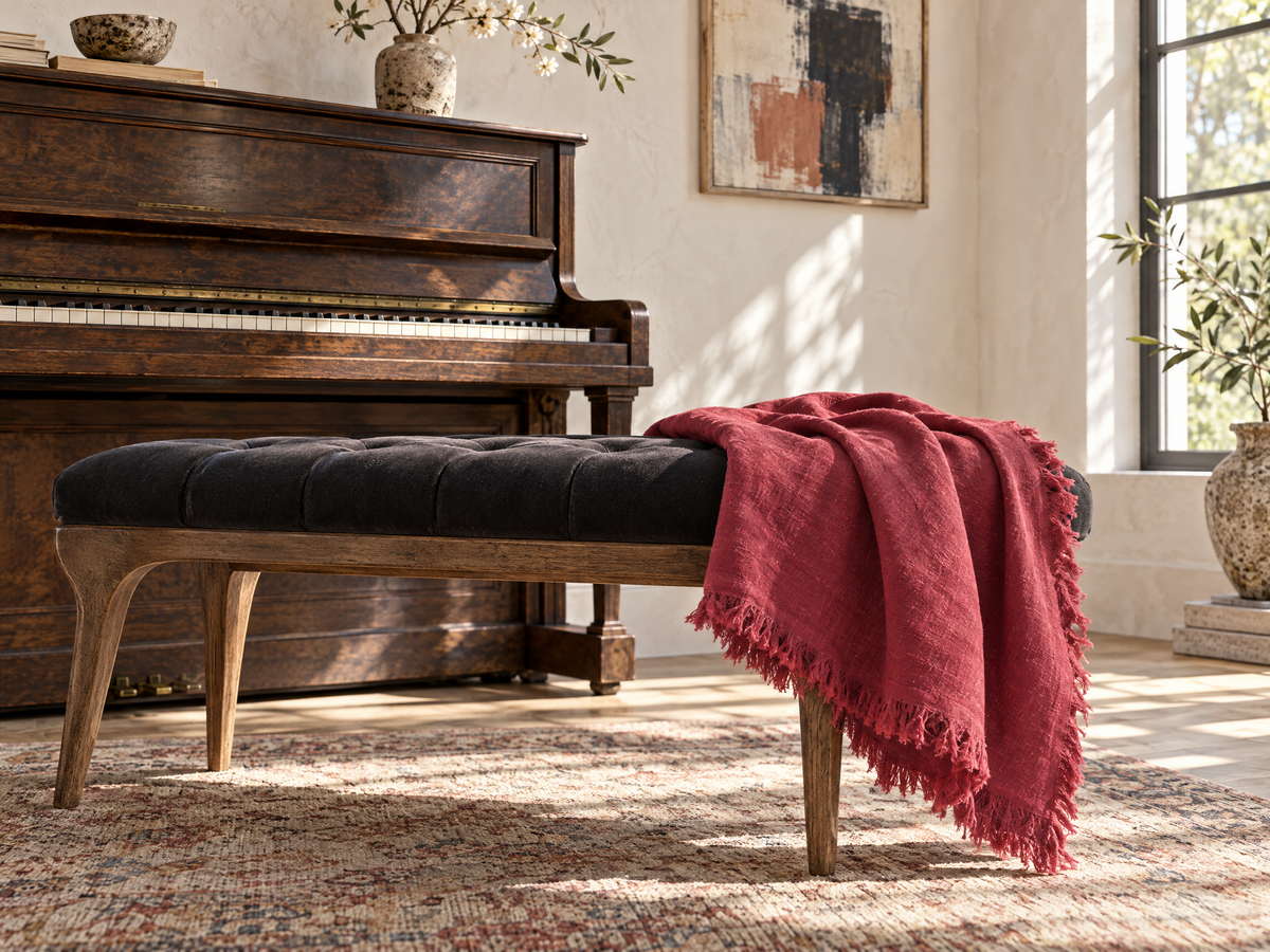 Handmade Linen Throw - Scarlet