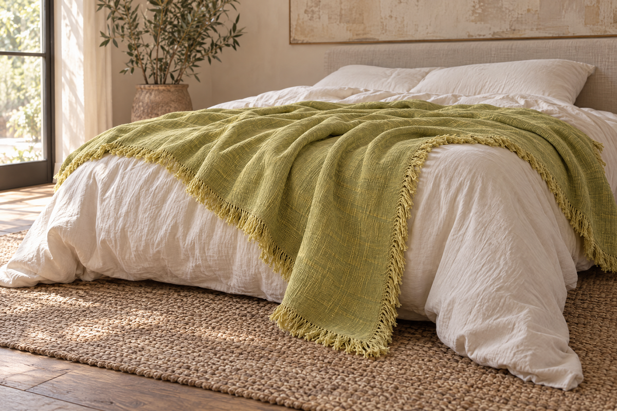 Handmade Linen Throw - Chartreuse